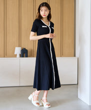 画像をギャラリービューアに読み込む, ラメ配色AラインVネックニットワンピース/MM627417
