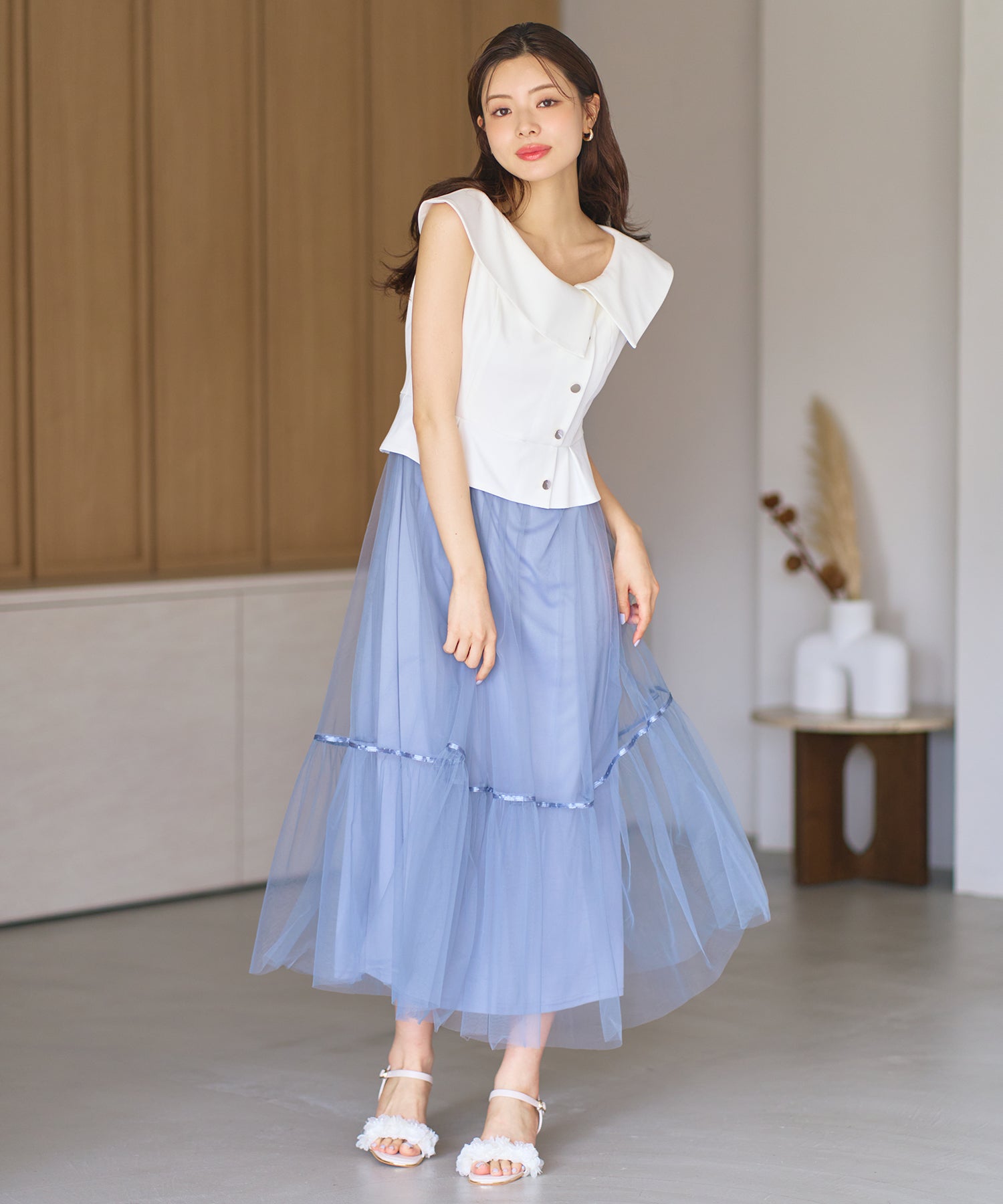 完売品mister it. Kelly チュールドッキングワンピース サイズ36 アシメビッグカラーチュールドッキングワンピース/MM627422 – MISCH