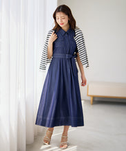 画像をギャラリービューアに読み込む, ステッチ配色パフスリーブシャツワンピース/MM627425
