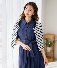 画像をギャラリービューアに読み込む, ステッチ配色パフスリーブシャツワンピース/MM627425
