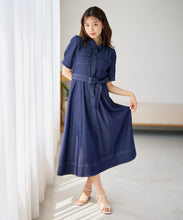 画像をギャラリービューアに読み込む, ステッチ配色パフスリーブシャツワンピース/MM627425
