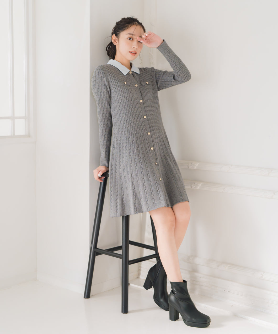 【WEB限定予約販売/12月上旬発売予定】襟付きケーブルミニニットワンピース/MM547424