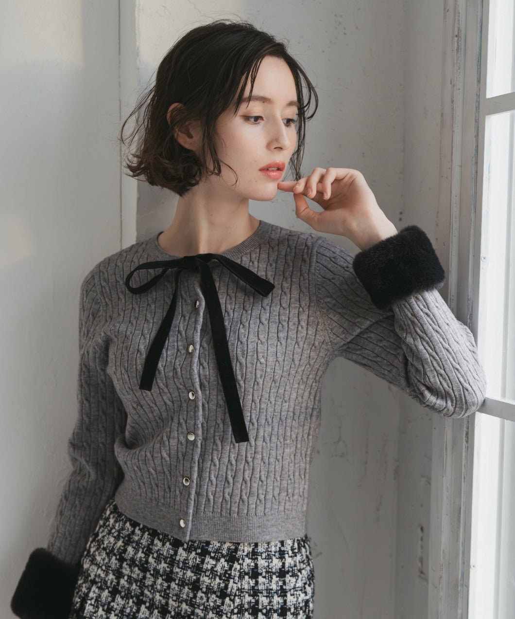 【予約販売/12月上旬発売予定】ケーブルリボンカーディガン/TT548408