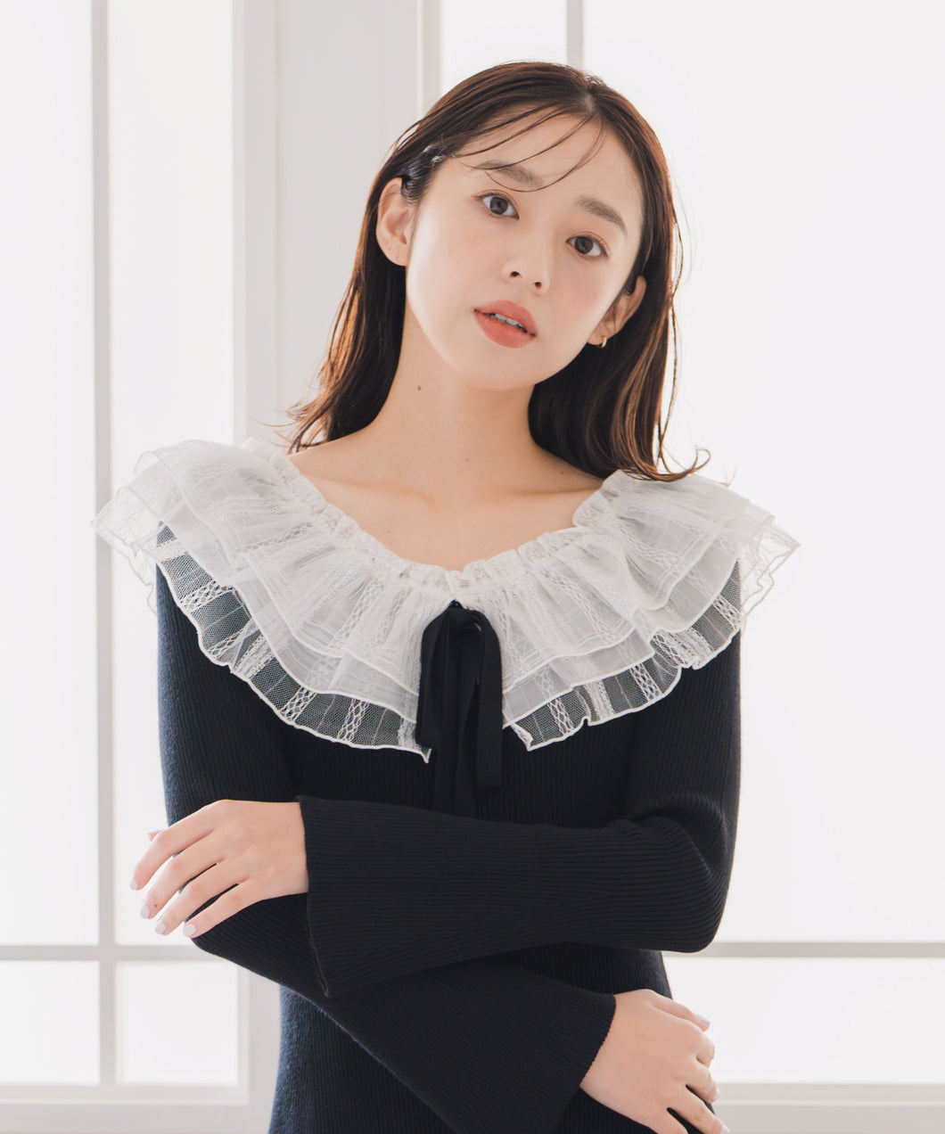 レースチュール襟マーメイドニットワンピース/MM547418