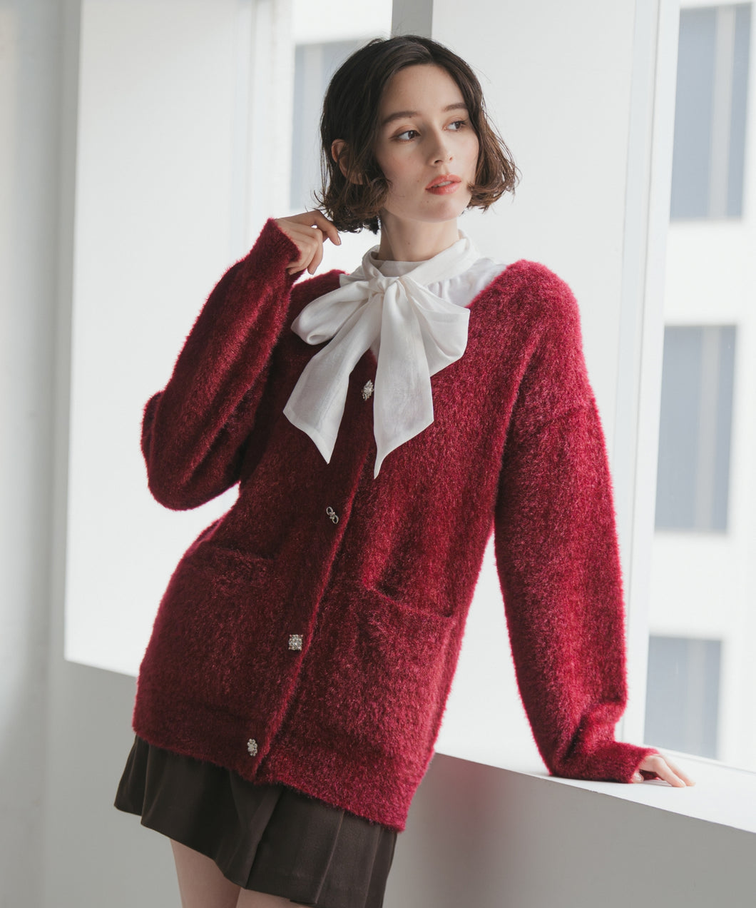 ビジュー釦ミドルカーディガン/TT548403