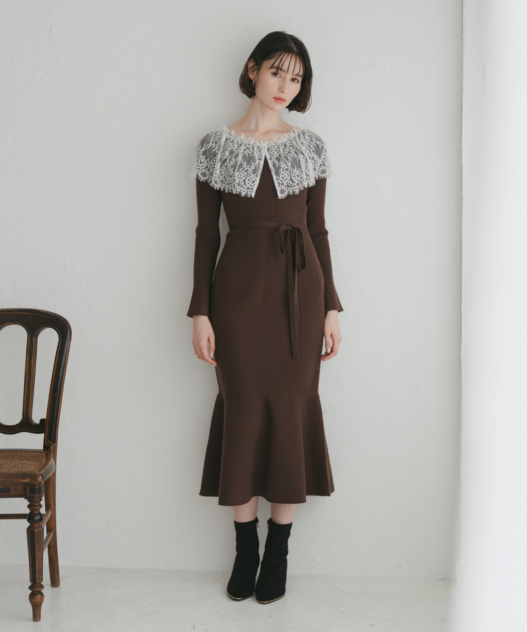 ビックレース衿マーメイドワンピース/TT547410