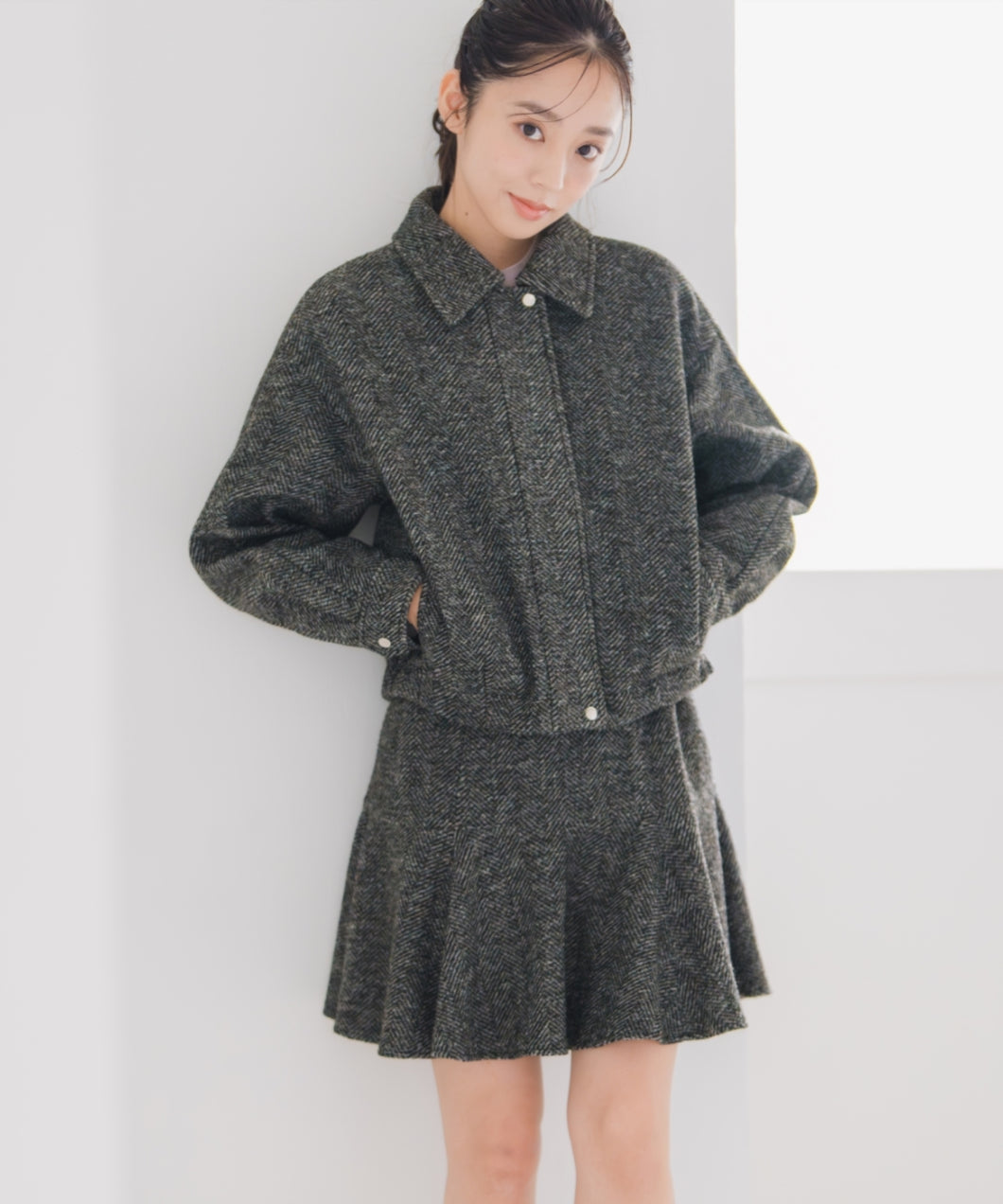 ヘリンボーン柄ステンカラージャケット/MM548609