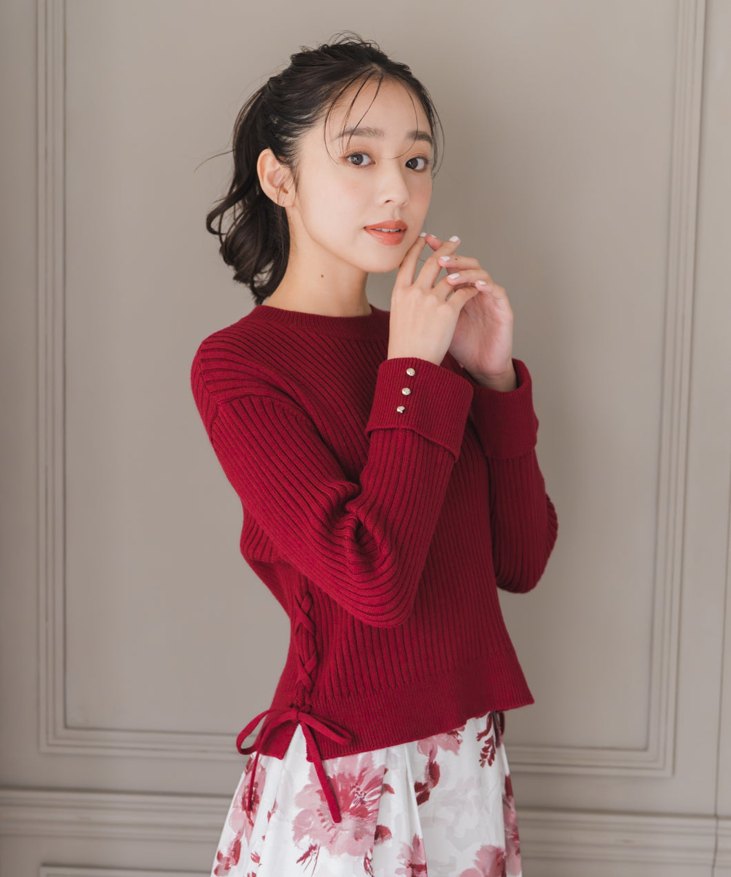 サイドレースアップミドルリブニット/MM548320