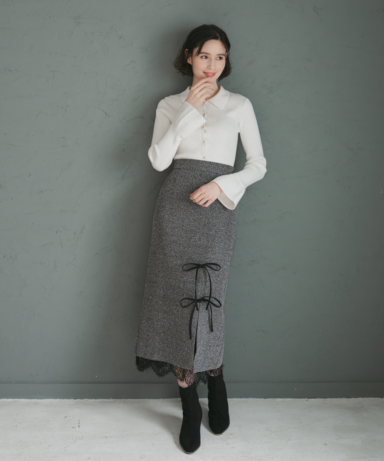 Miss Me フレア　ビジュ フロント釦ツイード風フレアワンピース/MM547402 – MISCH MASCH|31