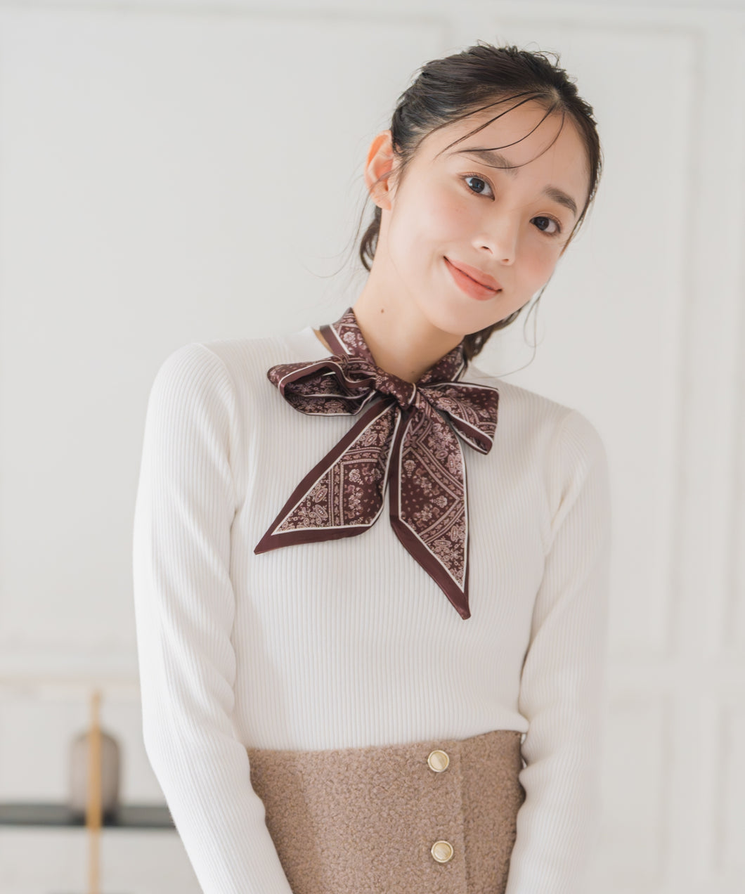 スカーフ付きリブニット/MM548324