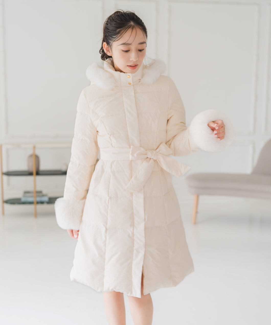 スタンドネックフードロングダウン/MM548602