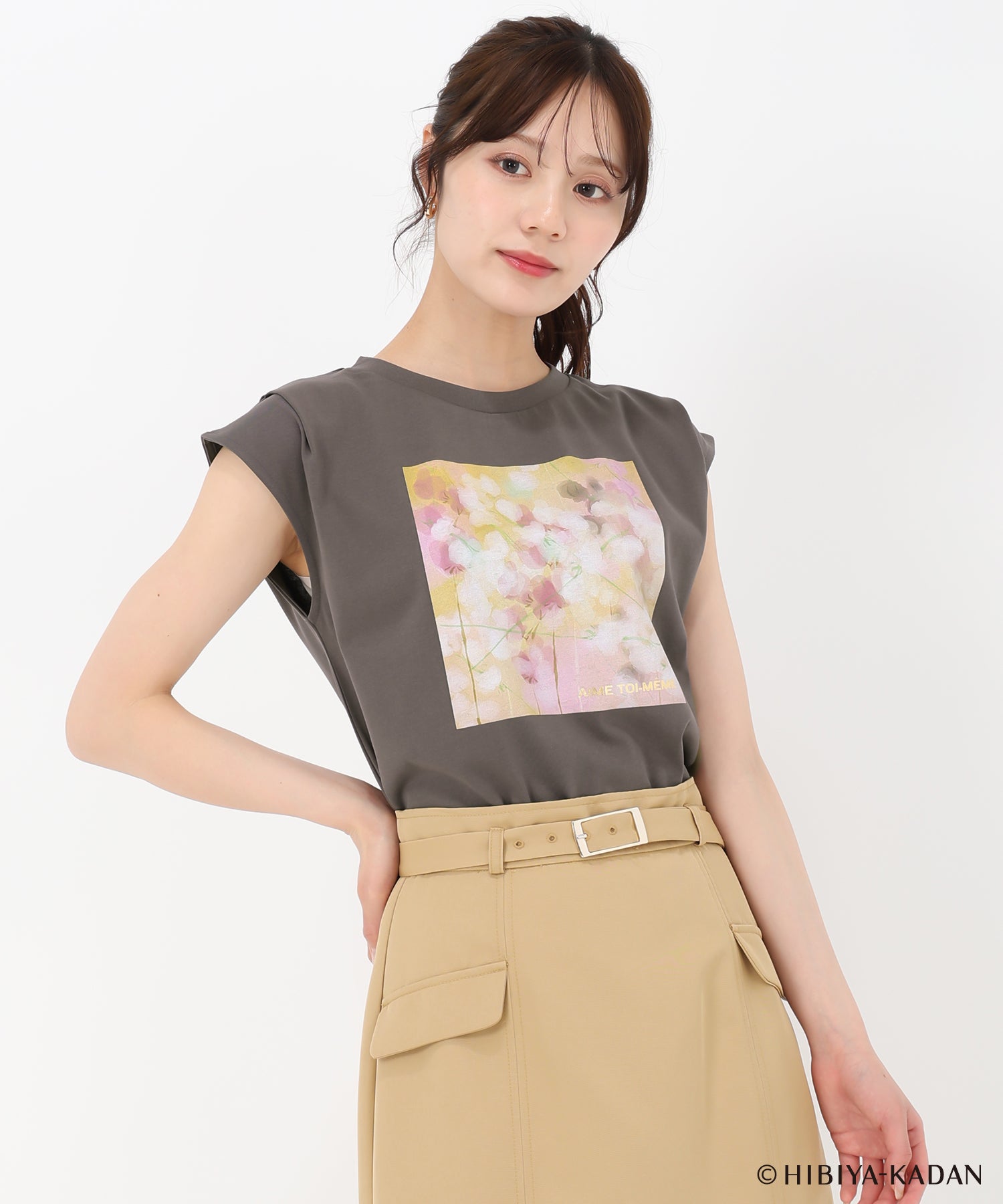 PRIDE フラワープリント ブルゾン　美品 HIBIYA-KADANコラボ】フラワープリントノースリTEE/TT518207
