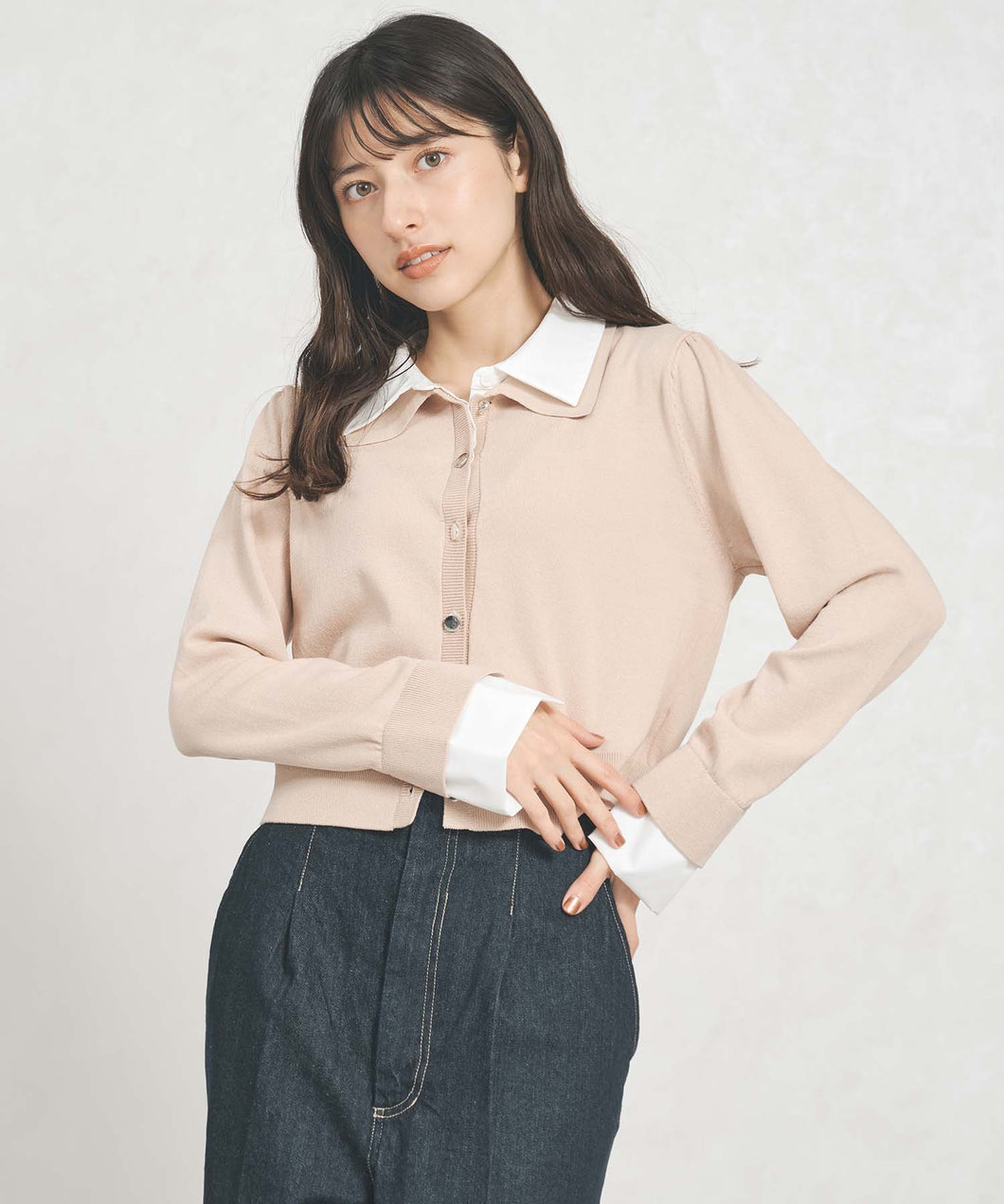 一部店舗限定 レイヤード衿付きニット/TT558301