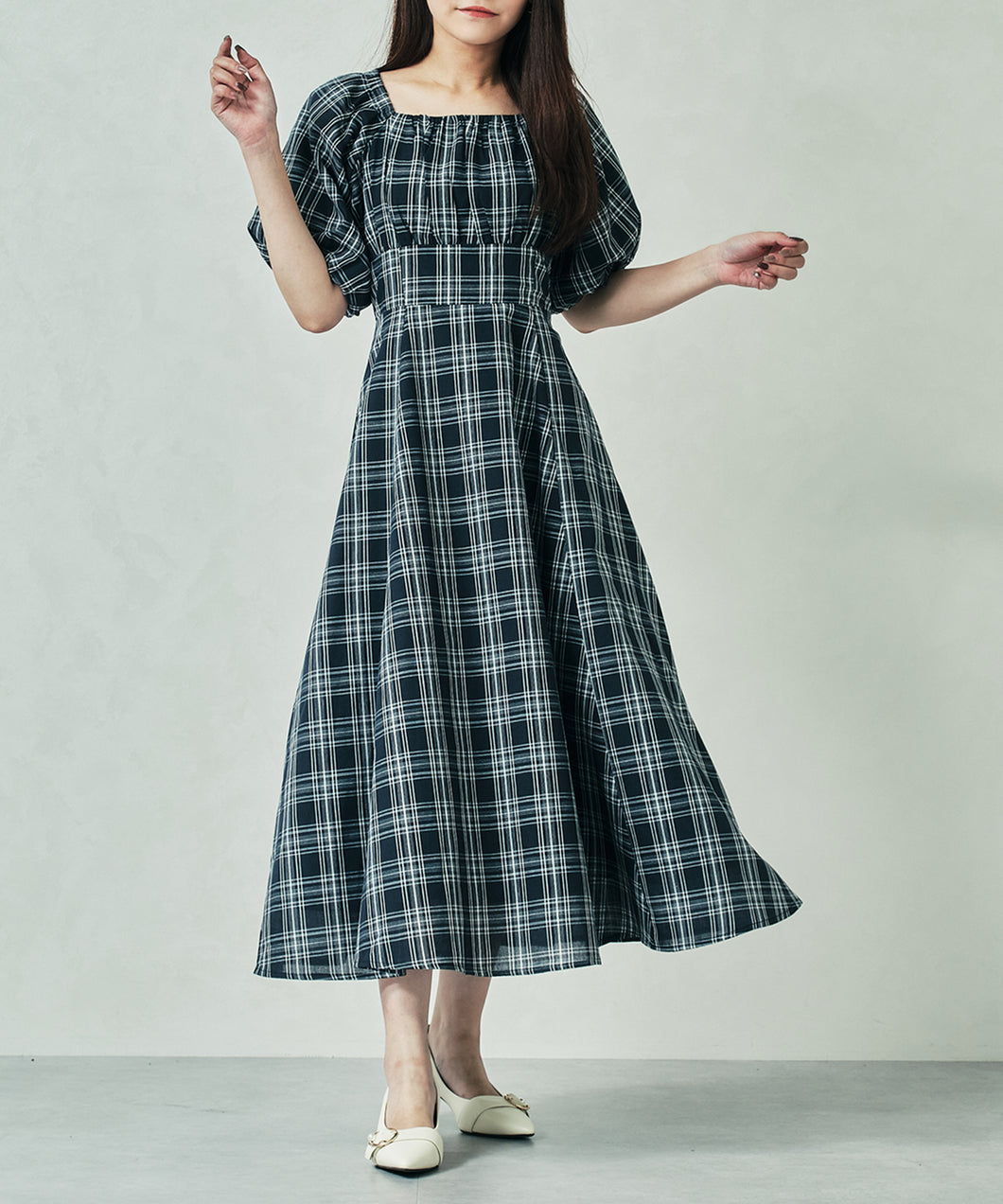 一部店舗限定　2wayオフショルチェックフレアワンピース/MM557410