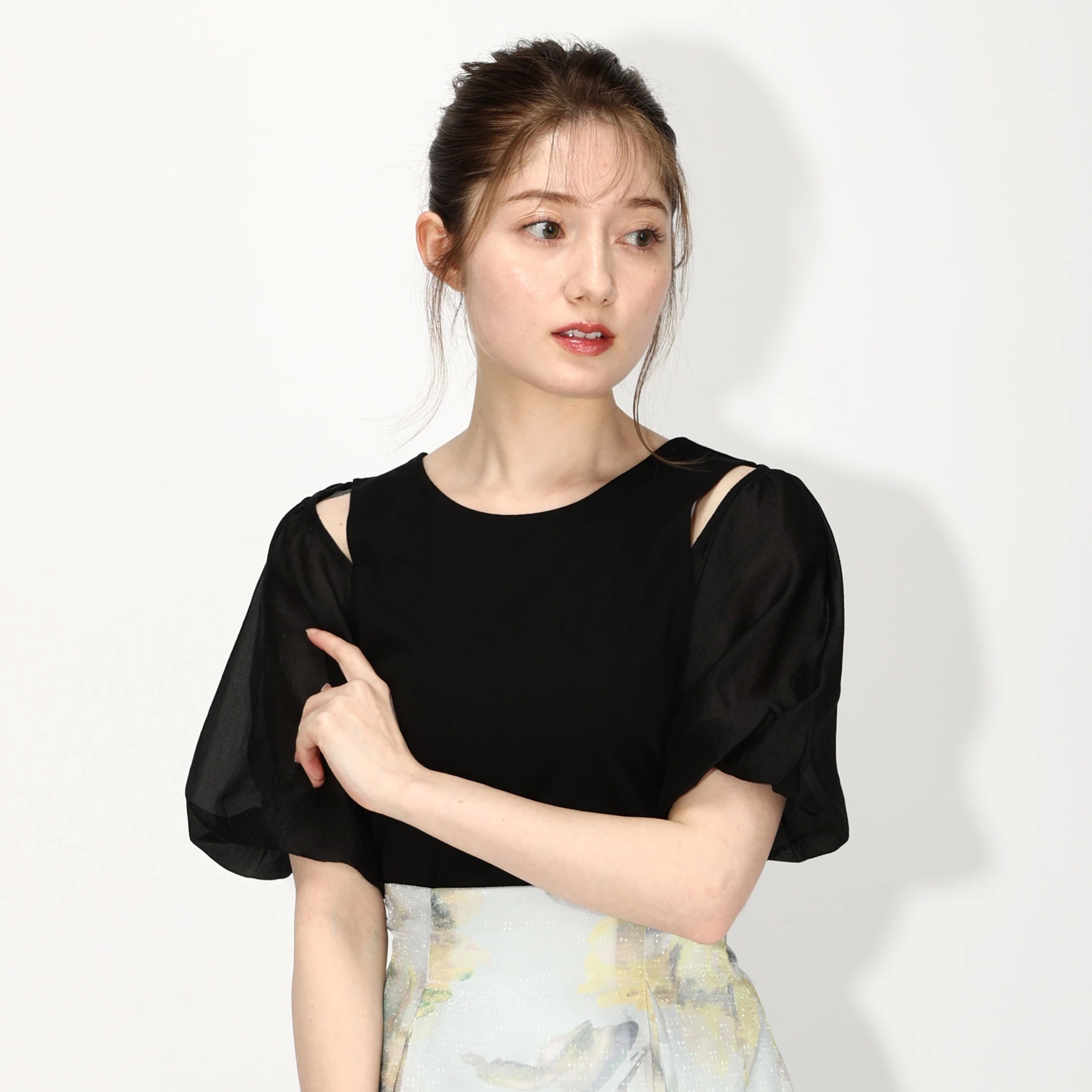 カットアウト異素材シアーTシャツ/mm318214