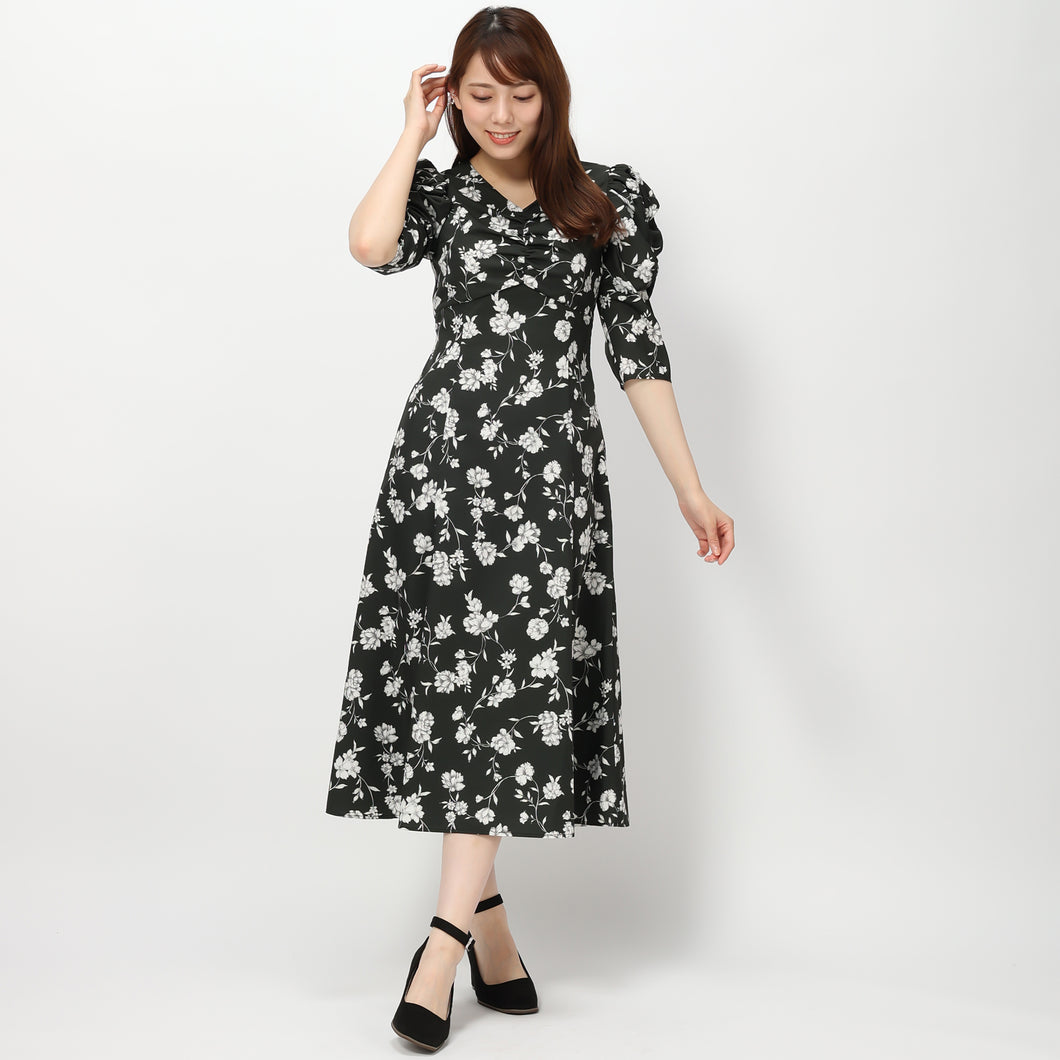 ラインフラワーワンピース【期間限定】7/30(日)23:59まで (ブラック)