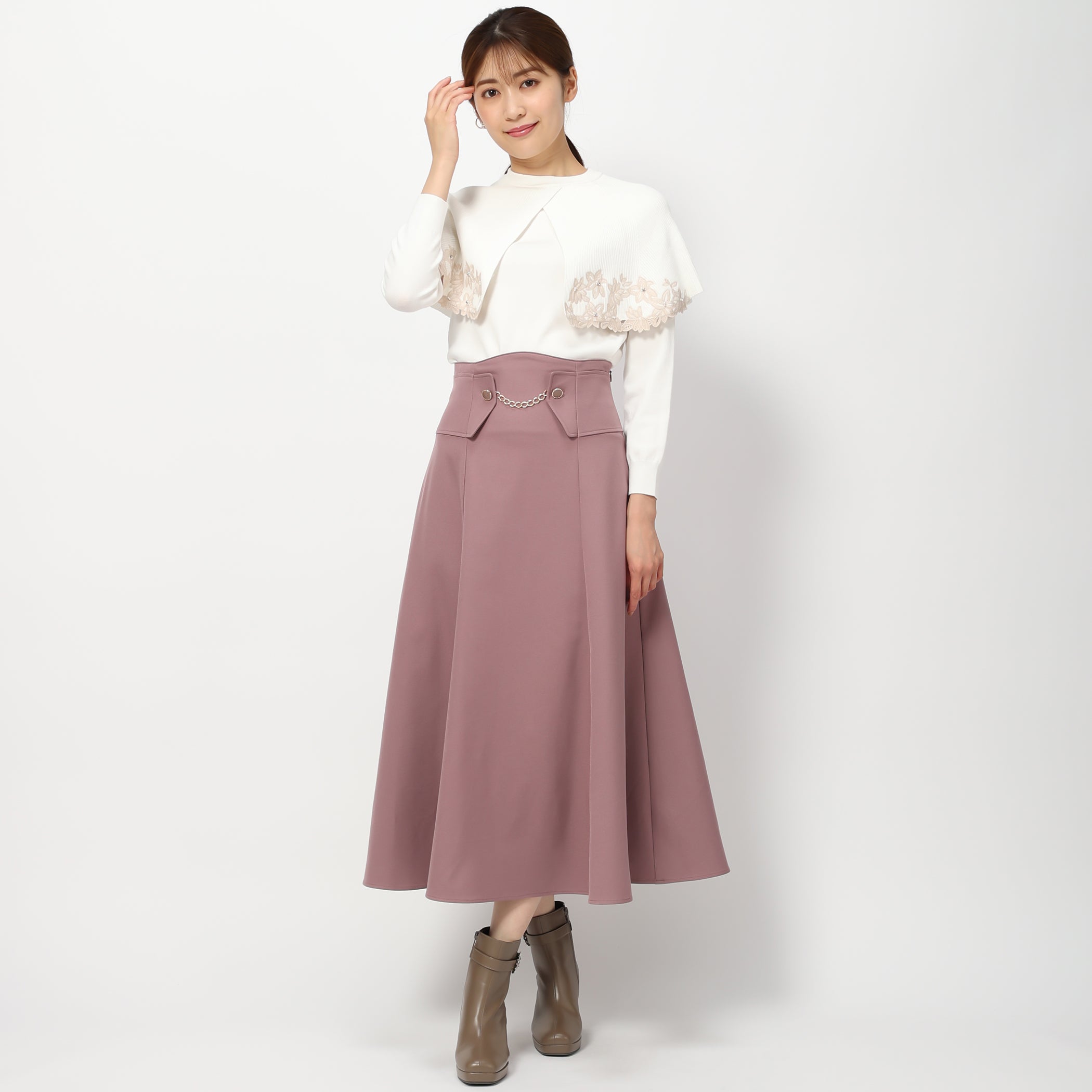 ウールライクコルセットフレアスカート