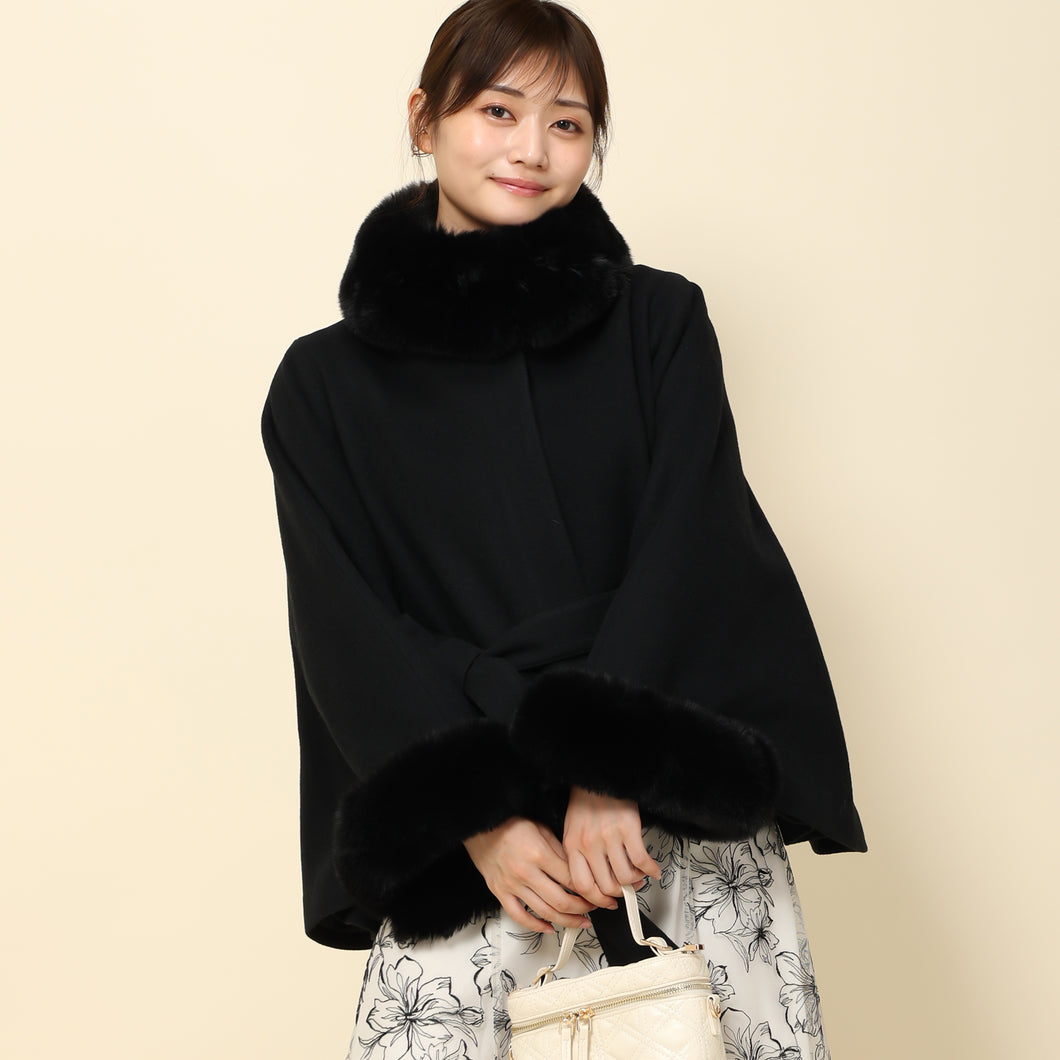 【予約販売商品】エコファーポンチョコート/MM348604 (ブラック)