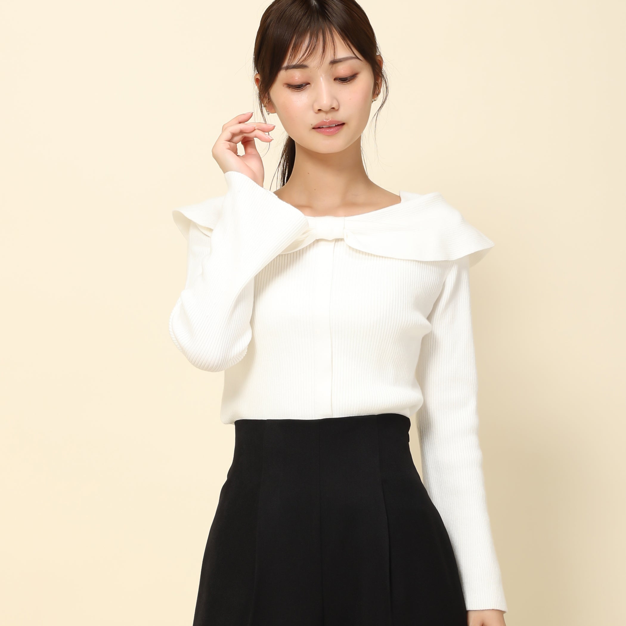 【予約販売商品】リボンケープカラーニット/MM338316 (ホワイト)