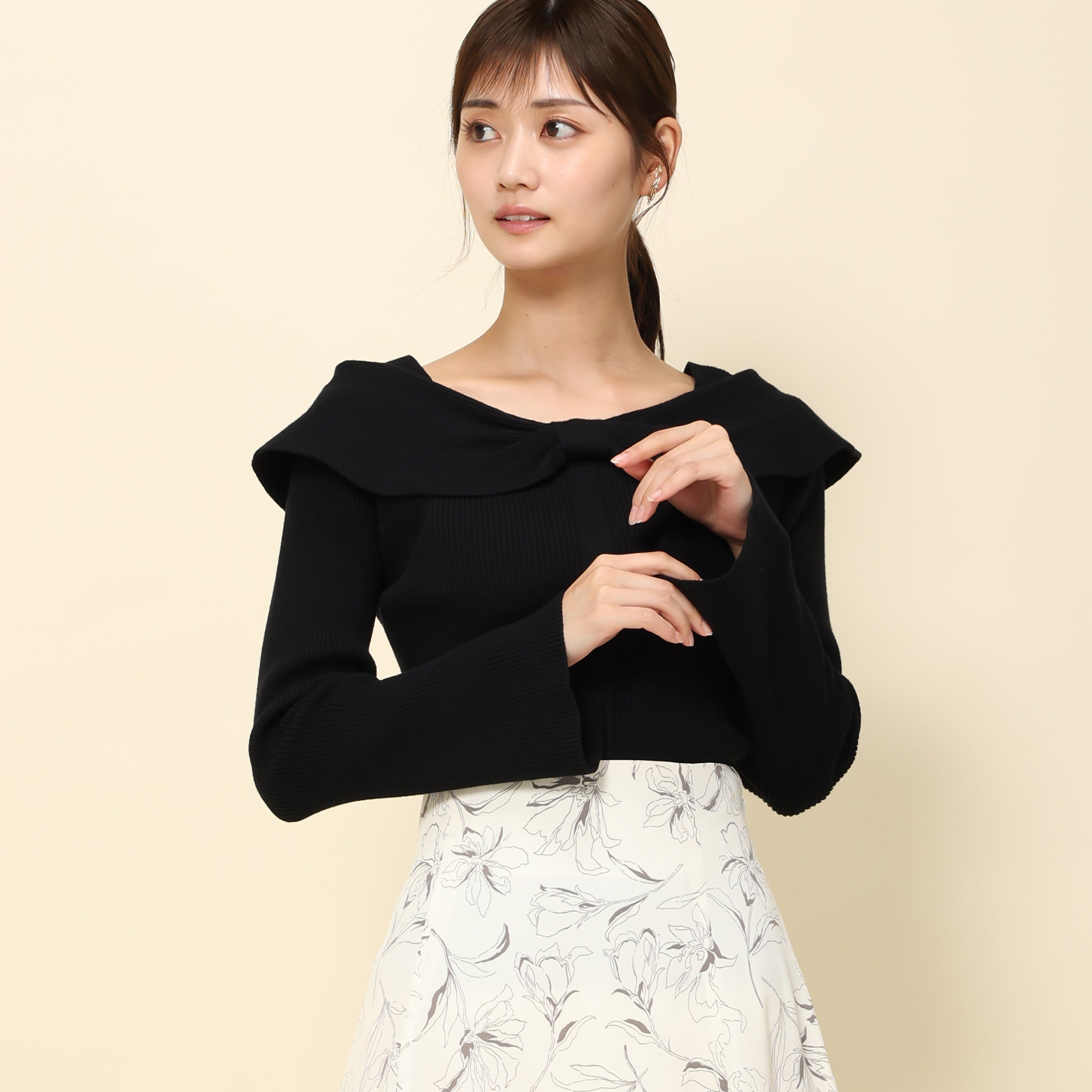 【予約販売商品】リボンケープカラーニット/MM338316 (ブラック)