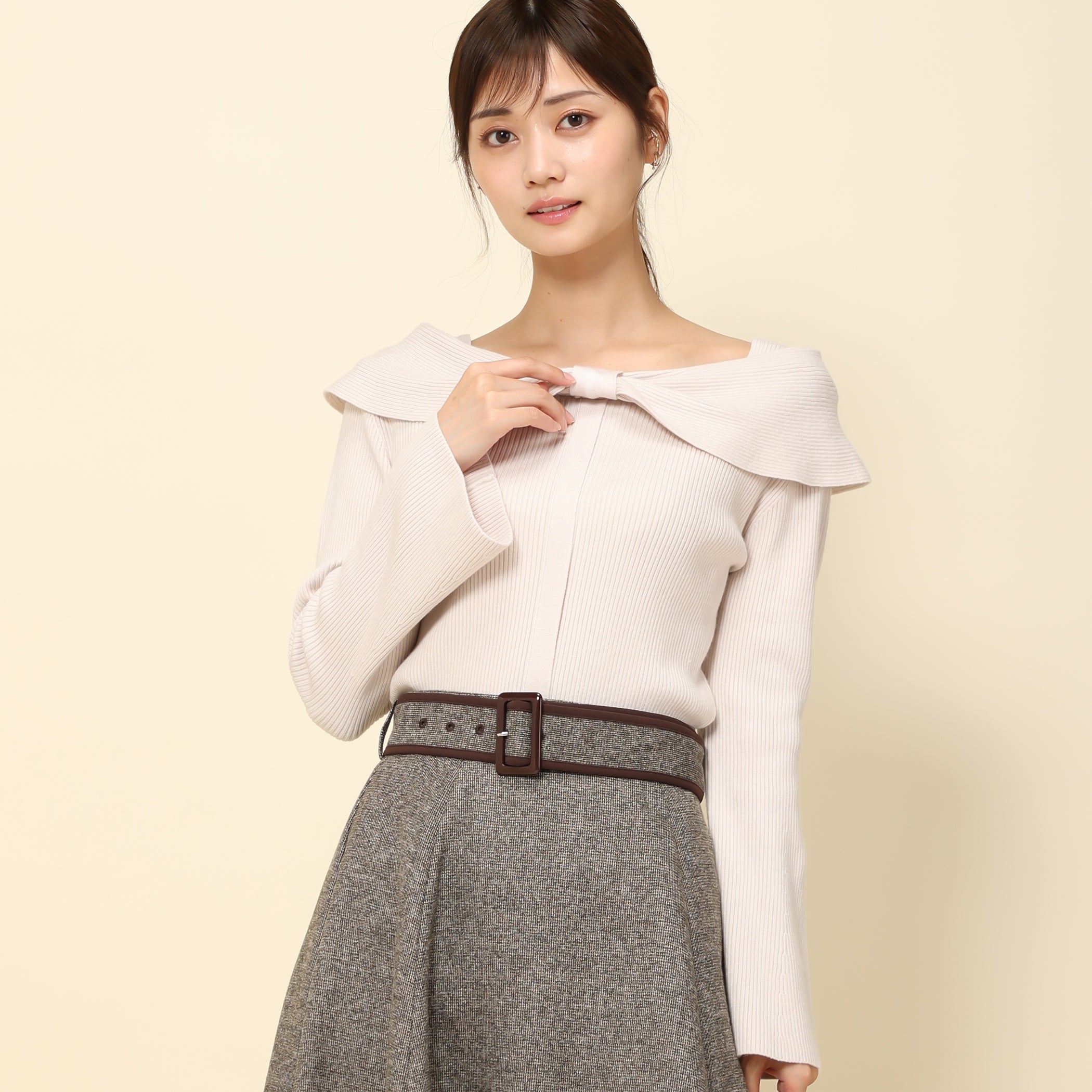 【予約販売商品】リボンケープカラーニット/MM338316 (ベージュ)