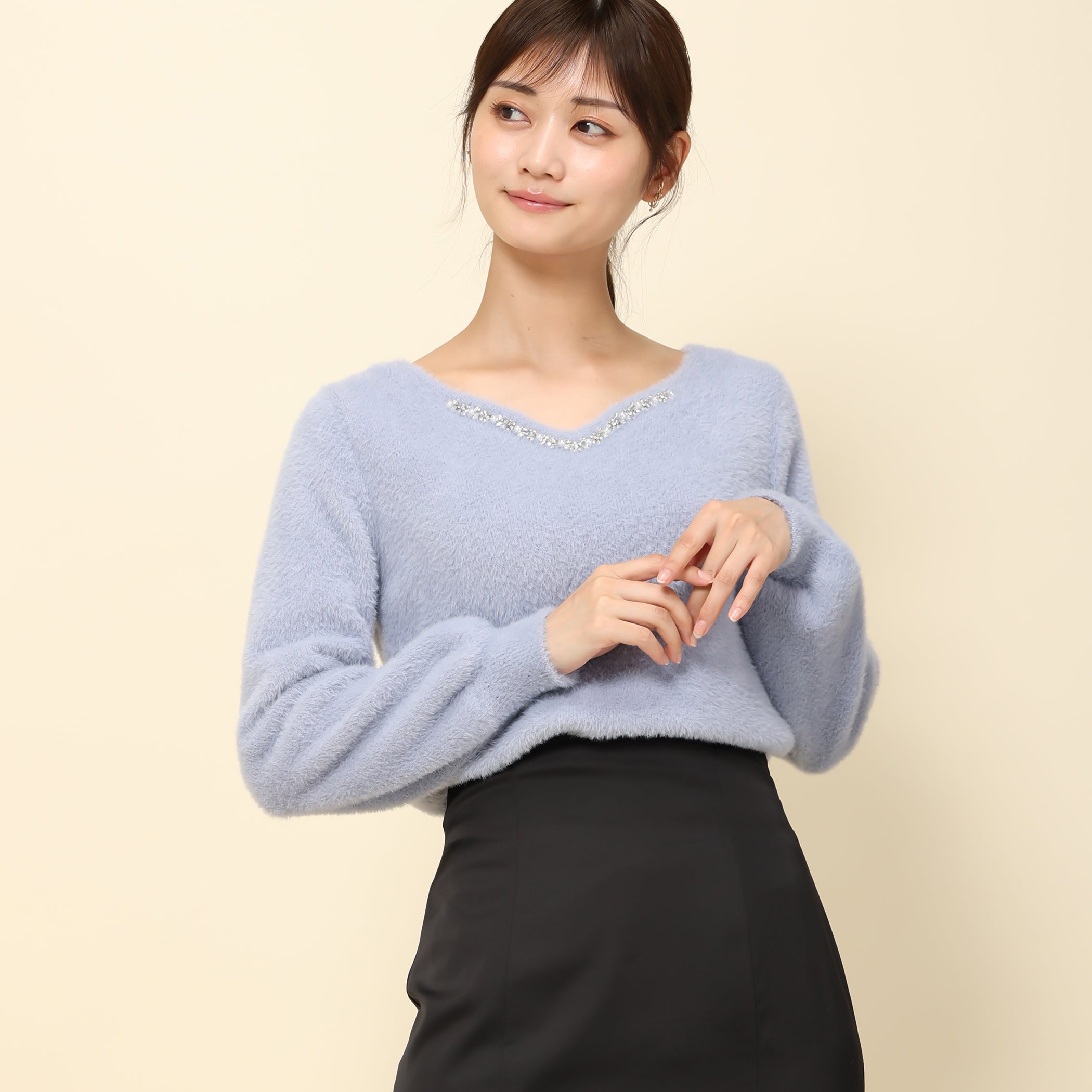 【予約販売商品】シャギーハートネックビジューニット/MM338303 (ブルー)