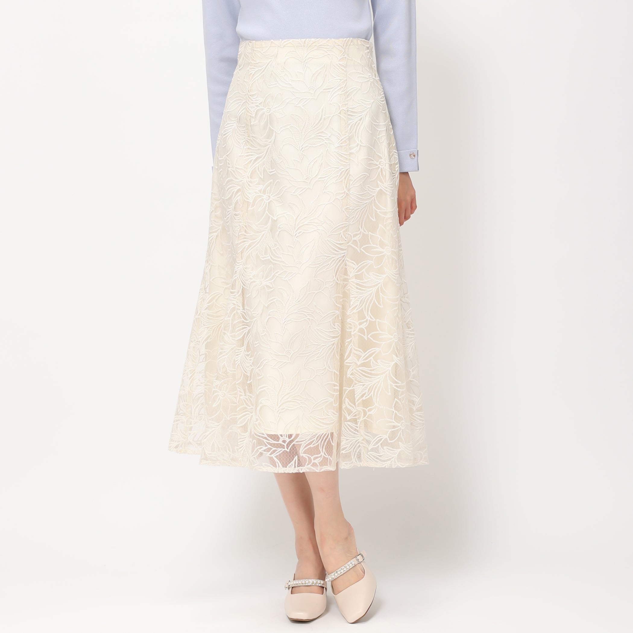 【予約販売】フラワー刺繍スカート/MM417211 (アイボリー)