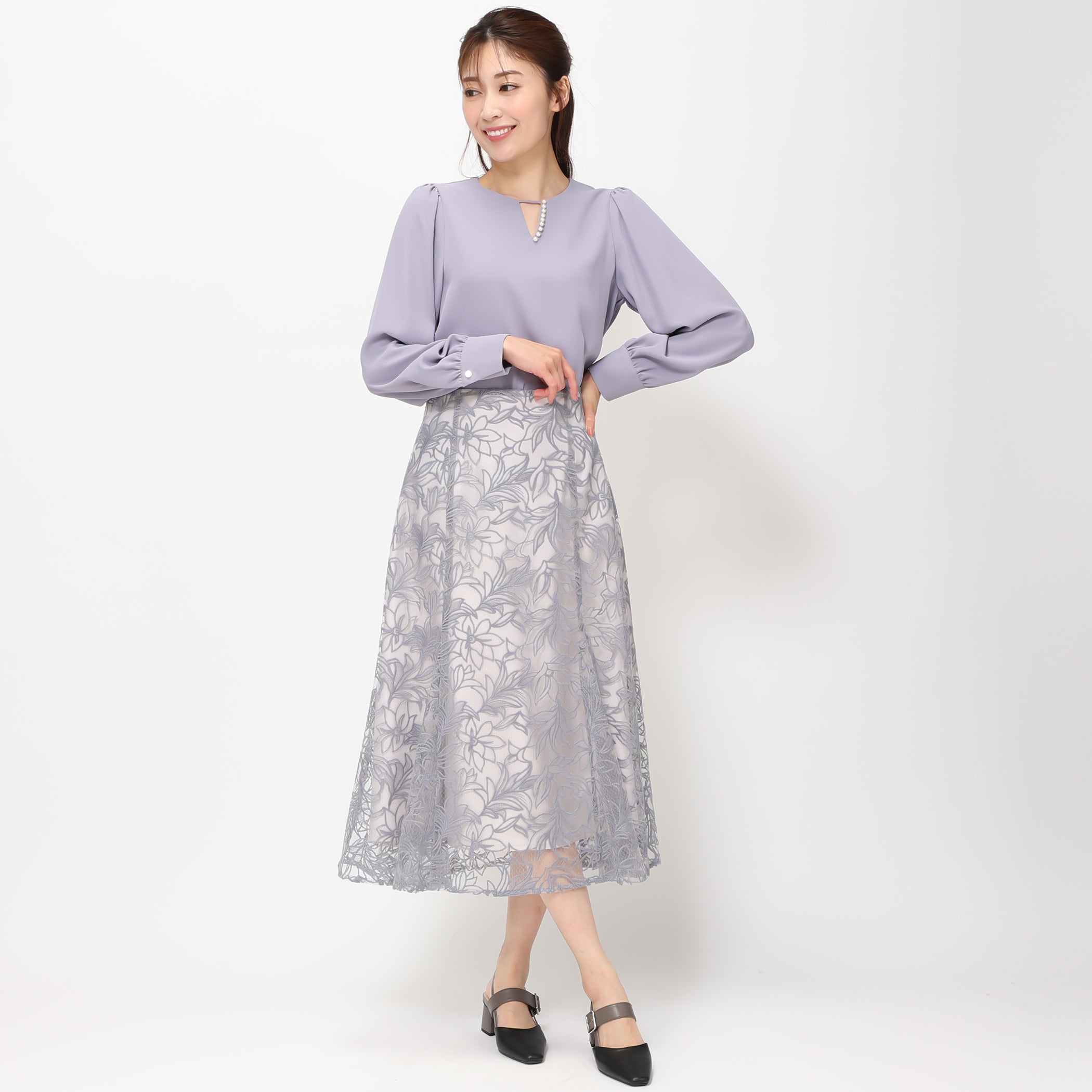 【予約販売】フラワー刺繍スカート/MM417211