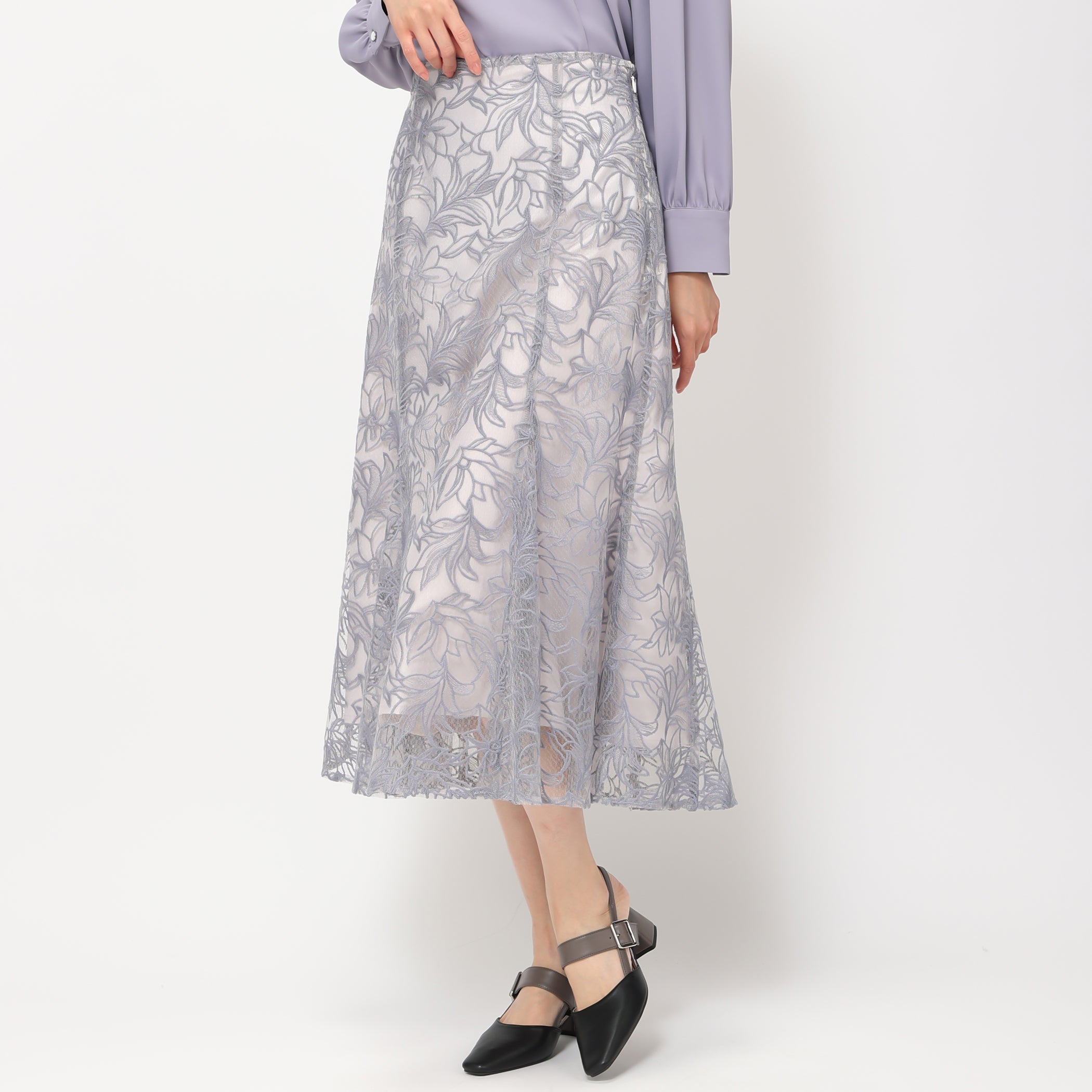 【予約販売】フラワー刺繍スカート/MM417211
