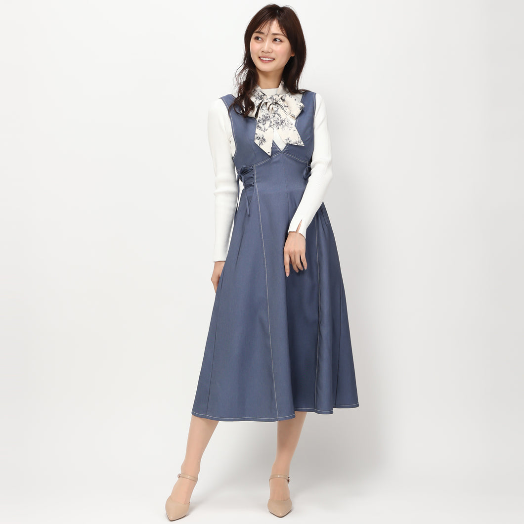 【予約商品】ポリデニムジャンパースカート/MM417408 (ブルー)