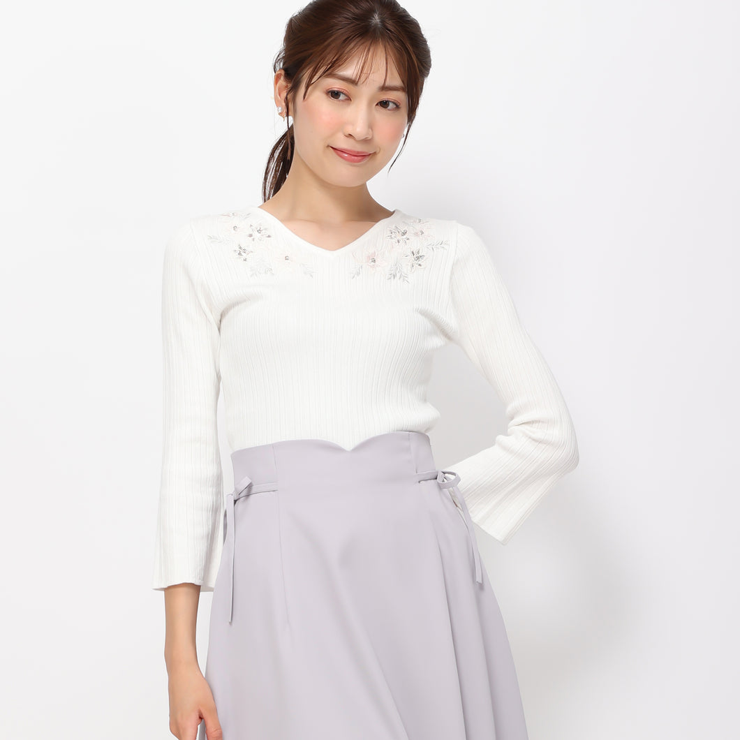 【予約販売】レースカラー刺繍ニット/MM418313 (ホワイト)