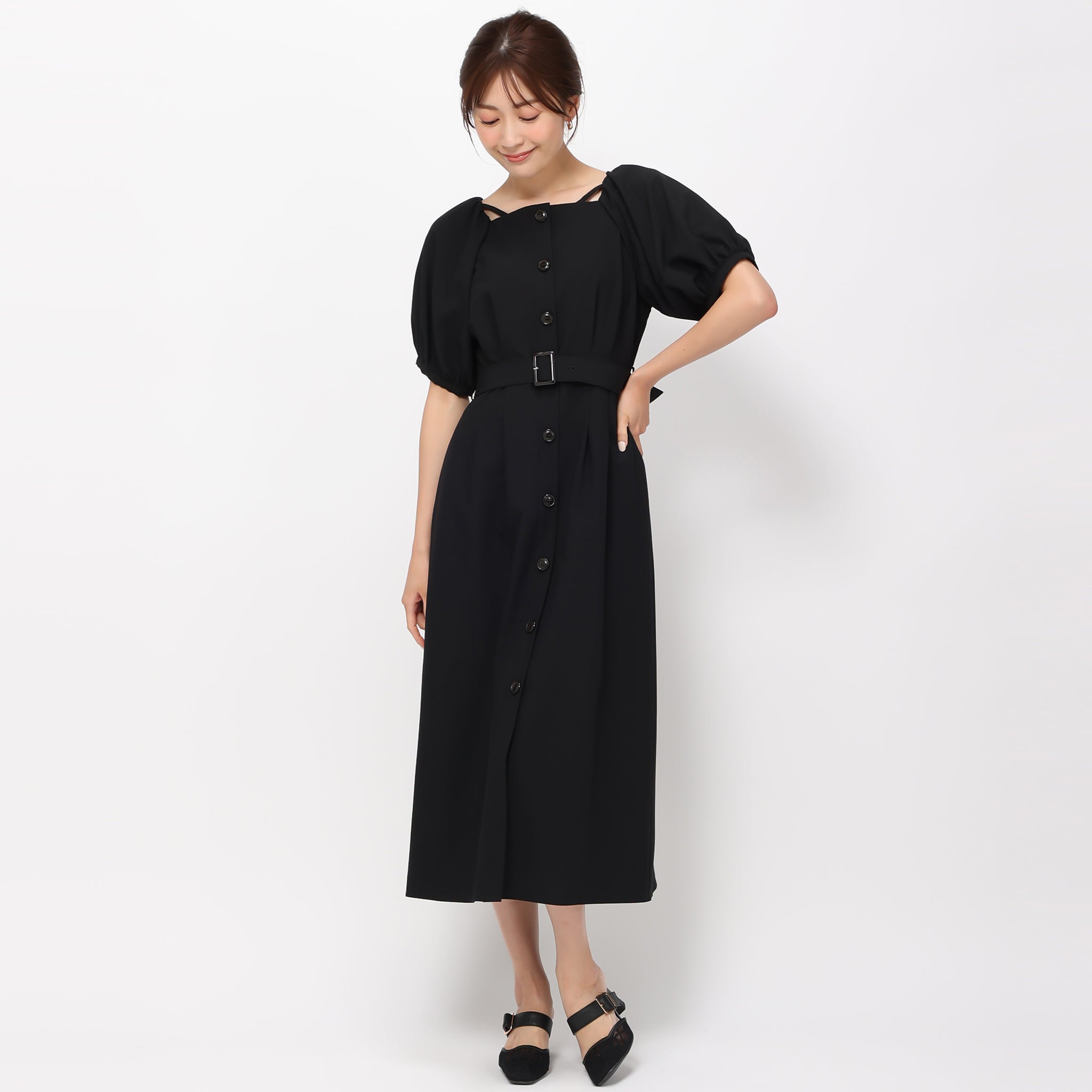 【2色】☆チェーン付き☆ワンピース ミモレ パフスリーブ ボタン パフスリーブフロントボタンワンピース/MM417421 – MISCH MASCH
