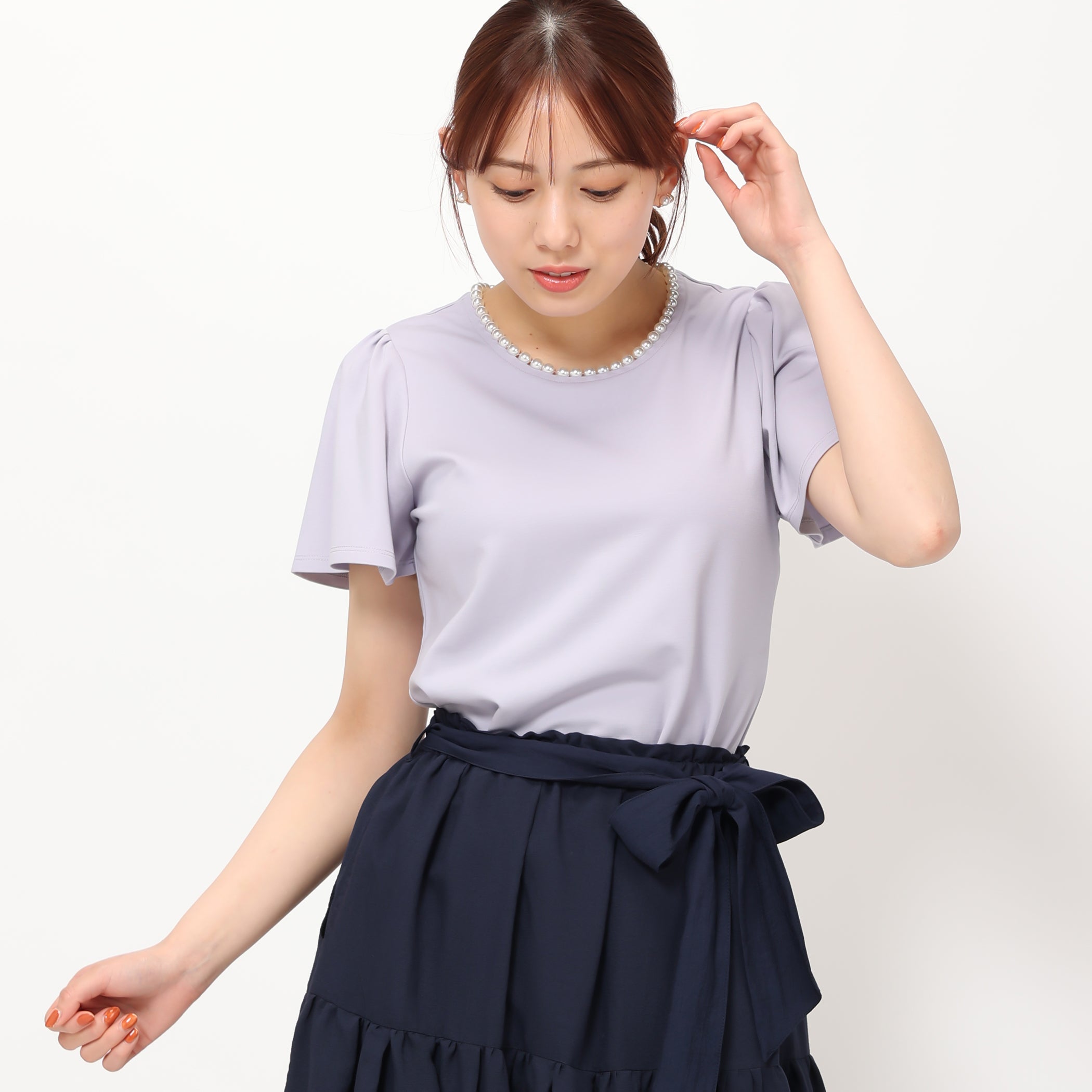 パールトリミングTシャツ/MM418201 (ブルー)
