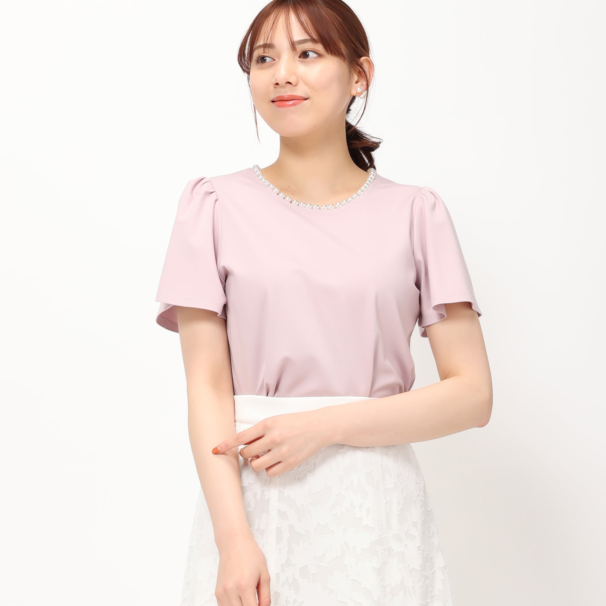 パールトリミングTシャツ/MM418201 (ピンク)