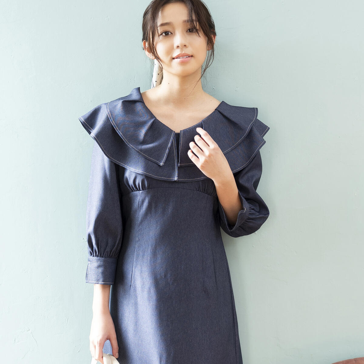襟フリルポリデニムワンピース【オンラインストア限定価格】 – MISCH MASCH