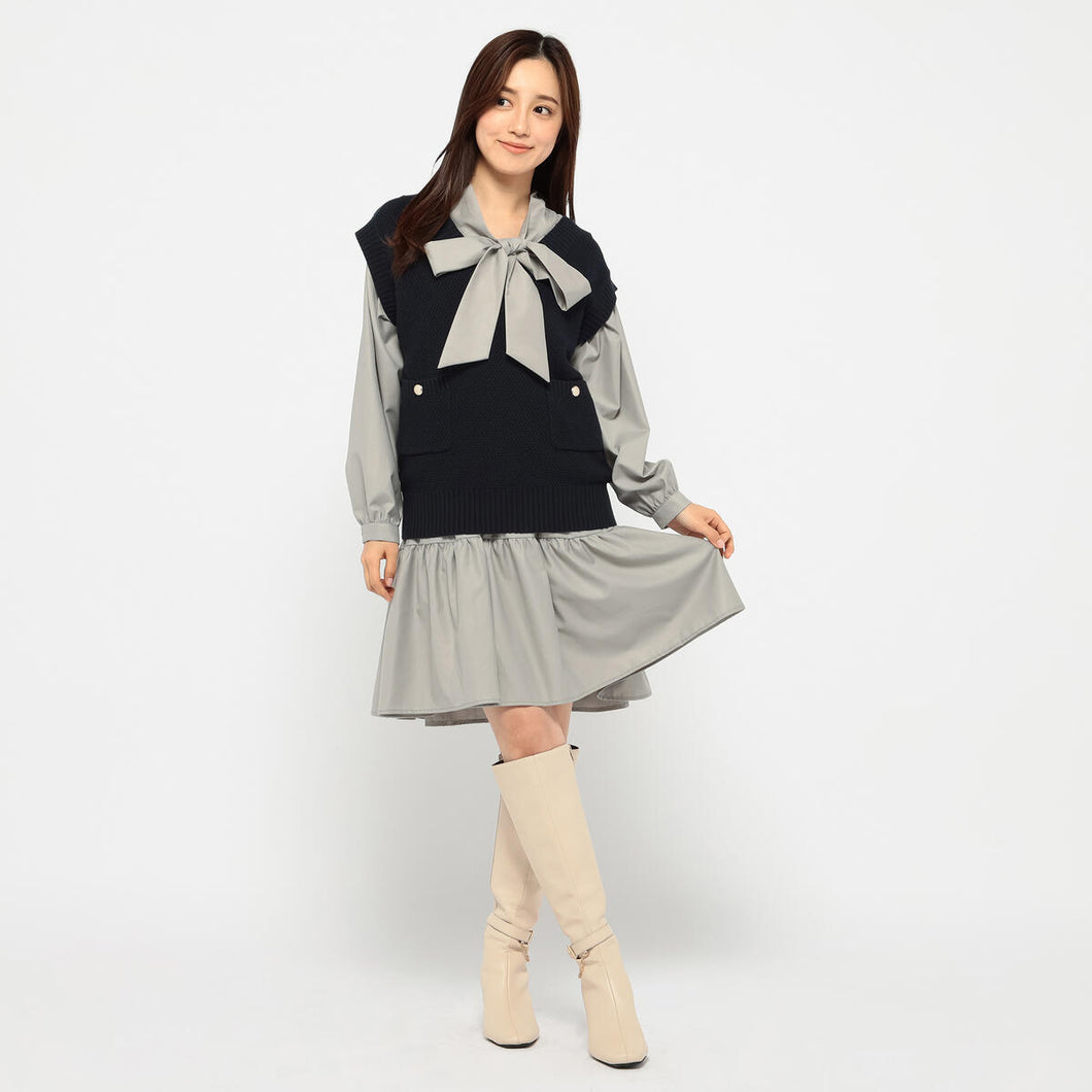 ニットベスト×ボウタイワンピース/mm317438